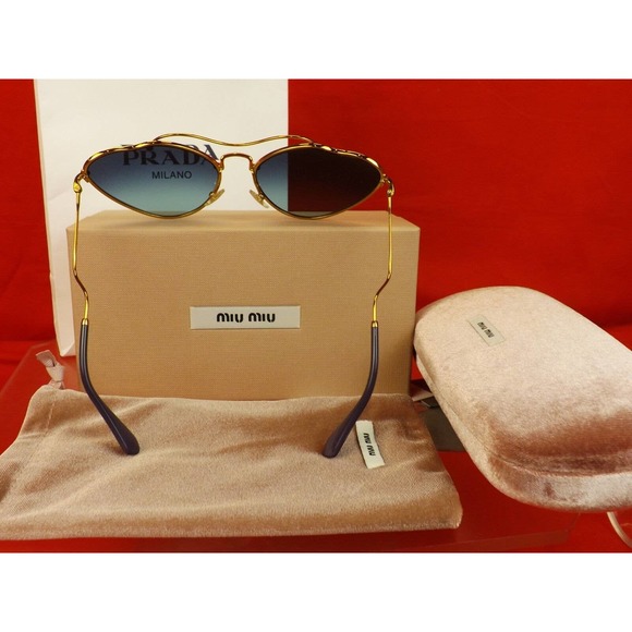 MIU MIU PRADA SMU55R CAT EYES SCENIQUE GOLD LILAC METAL LOGO FRAME SUNGLASSES - Picture 6 of 12